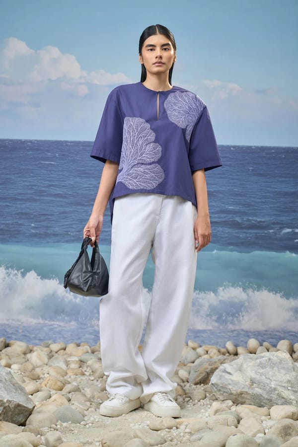 Short-Sleeve Top Cotton Poplin – Navy — Genes Lecoanet Hemant