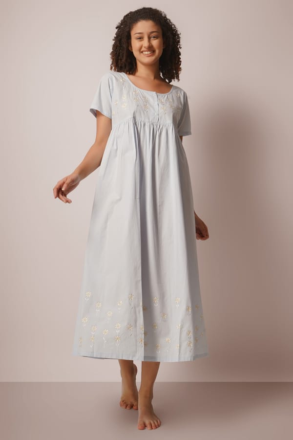 Sunflower Embroidered Nightdress — After Dark