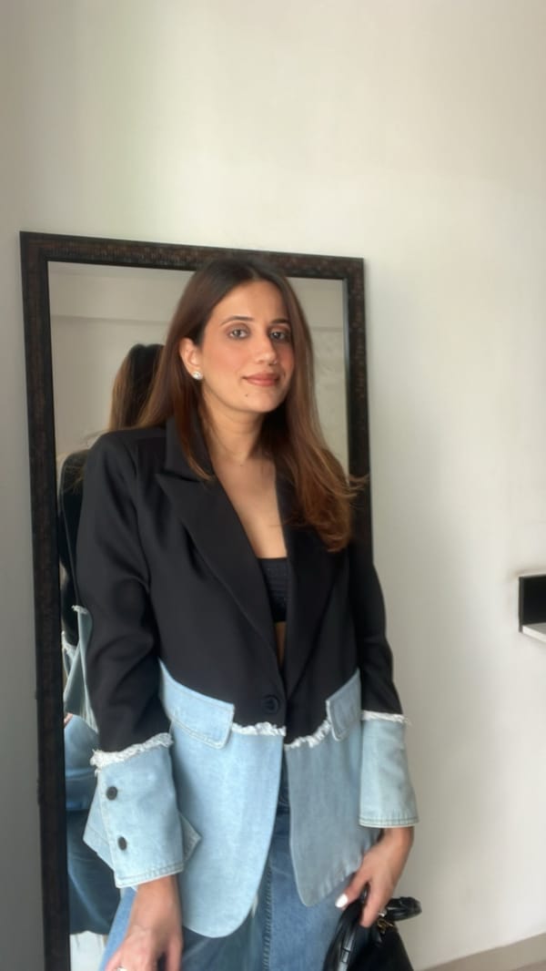 Denim Contrast Box Fall Blazer — CLOSET AFFAIR