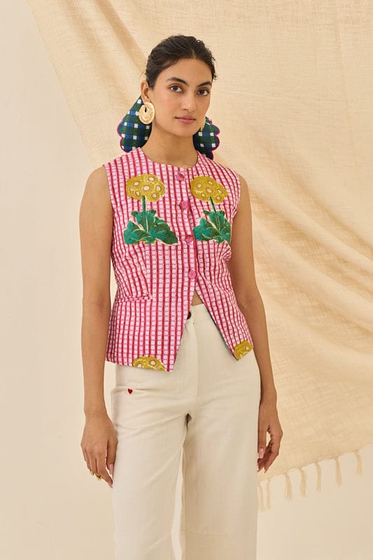 Multicolor Floral Block Print Cropped Waistcoat — JODI