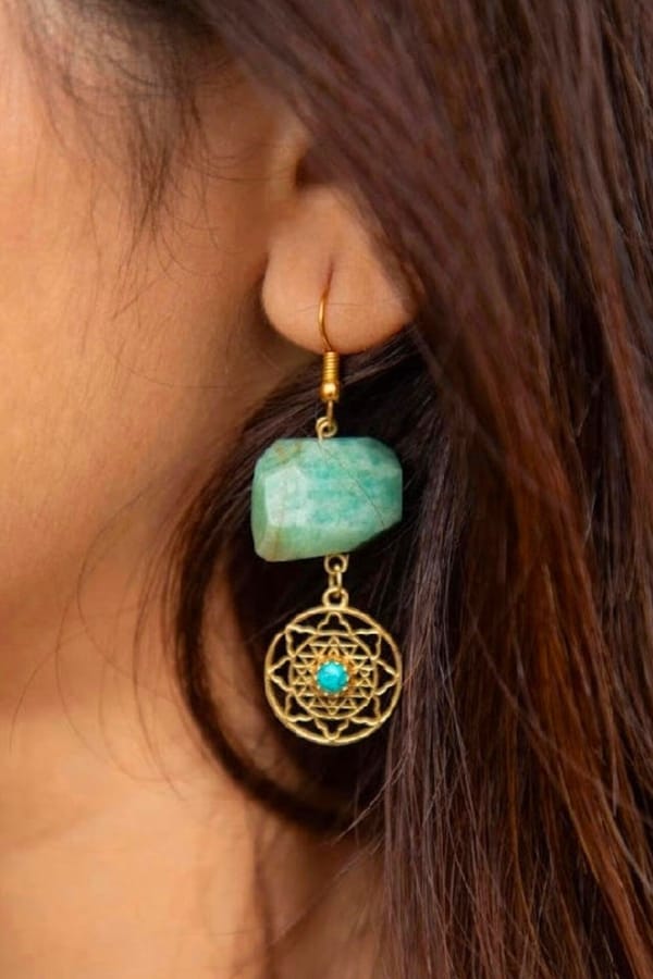 Aquamarine Brass Drop Earring — SOUL WORKS