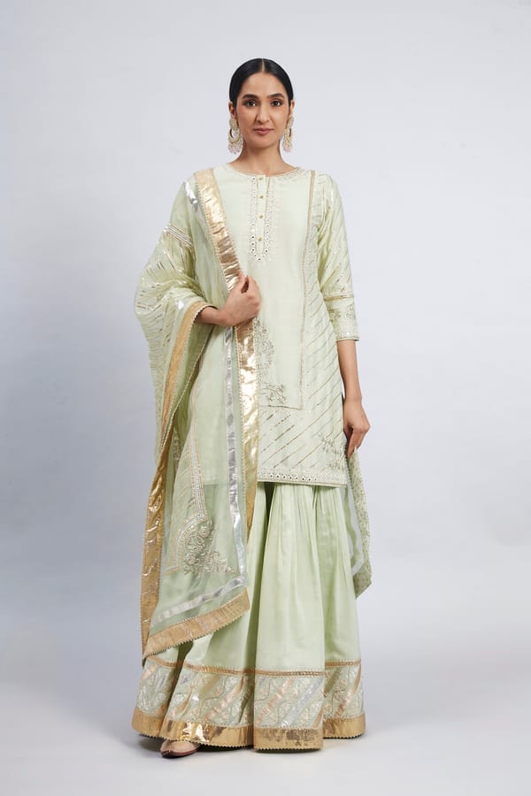 Mint Green Chanderi Silk Kurta and Garara Set with Dupatta — Sheetal Batra