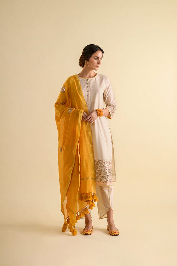 Ivory & Yellow Gota Patti Chanderi Suit Set — Kameez