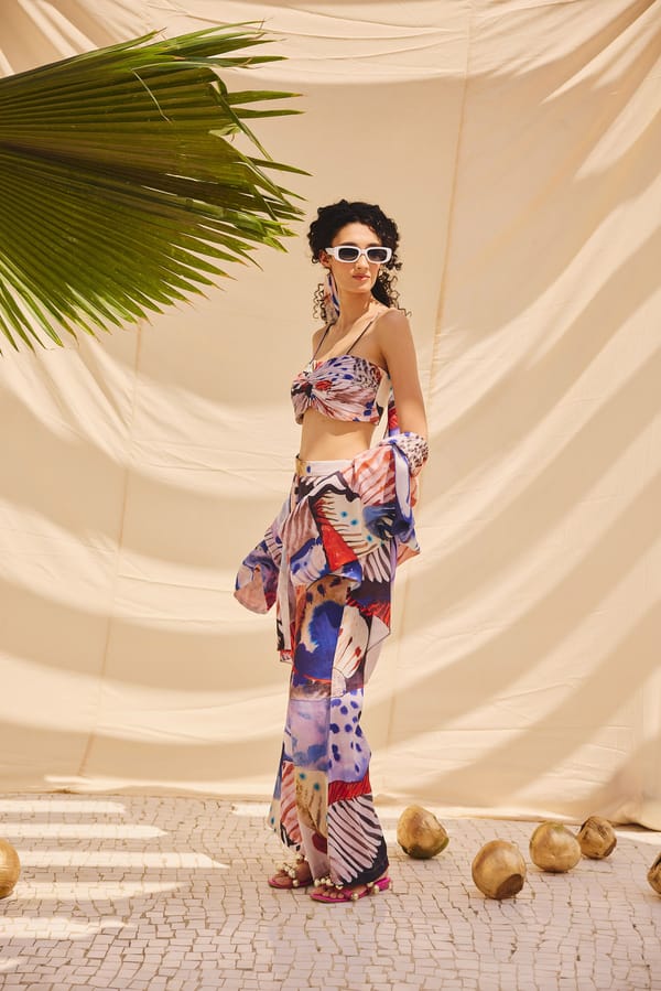 Multicolour Abstract Printed Knot-Front Bralette Top — Zip by Payal Zinal