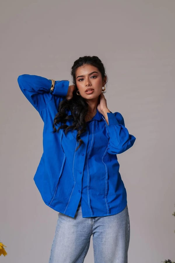 Pin-Tucked Contrast Cuff Cotton Shirt — Label by Mohita