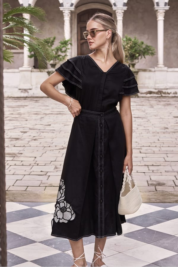 Black Tencel Blouse and Midi Skirt Co-ord Set — BOHO-CHIC