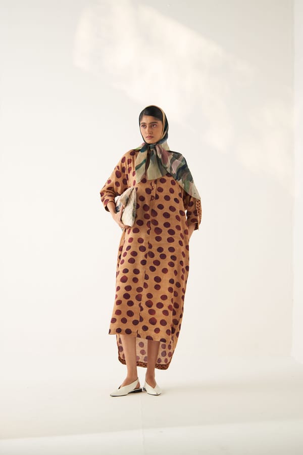Mustard Polka Dot Maxi Shirt Dress with High-Low Hem — Ofrida