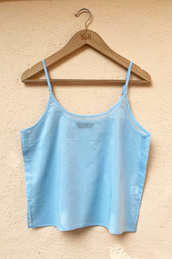 Light Blue Linen Spaghetti Strap Top — YELL