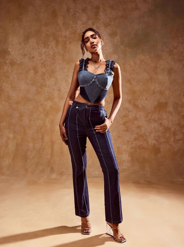 Charlotte Two-Toned Denim Corset Top — Lea Clothing