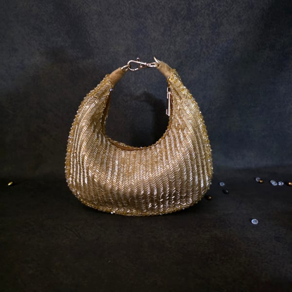Piped Cutdana Moon Bag Gold — Adwita