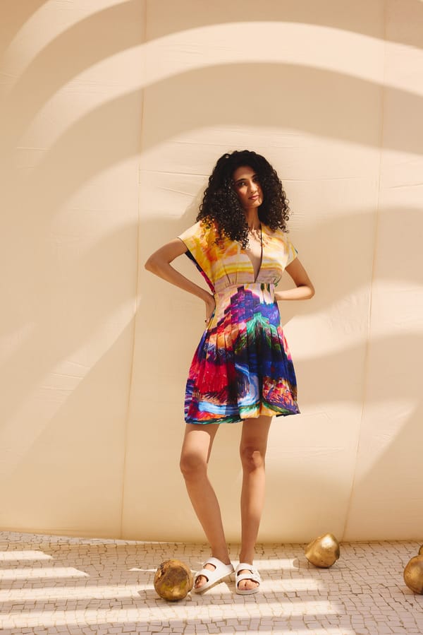 Multicolor Abstract Print Fit and Flare Mini Dress — Payal Zinal