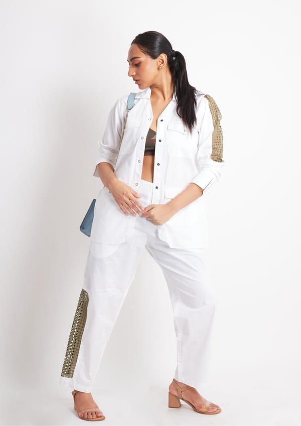 White Cotton Co-ord Set with Cutwork — Richa Goenka