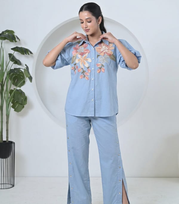 Dupion Big Flower Short Balloon Sleeves Co-Ord Set — RUCHIKA MALLIKA LABEL