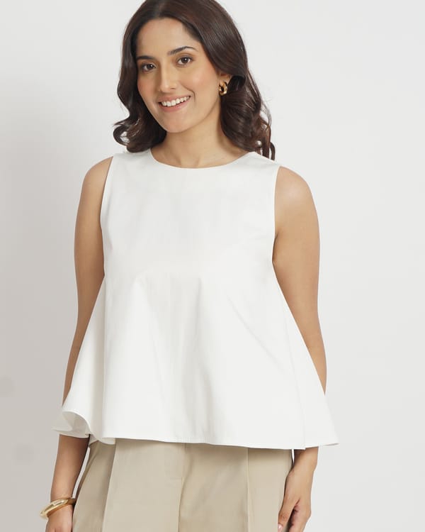 White Sleeveless Reversible Neck Swing Top — Loma Naturally