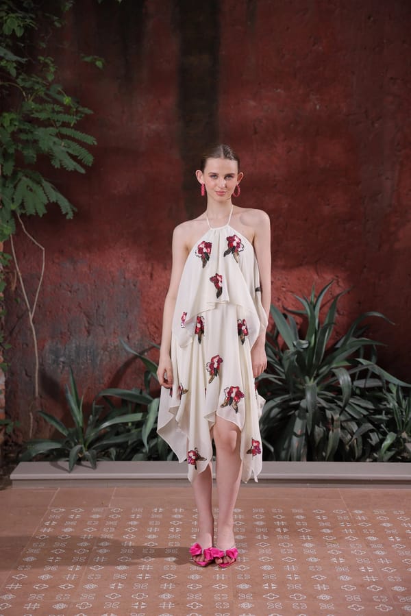 Ivory Halter Dress with Hand-Embroidered Florals — EDITION II