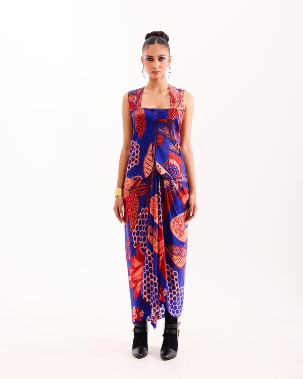 Blue Tropical Waistcoat Skirt — Urban Pataka