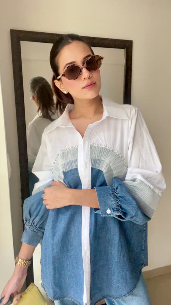 Studded Poplin Denim Shirt — CLOSET AFFAIR