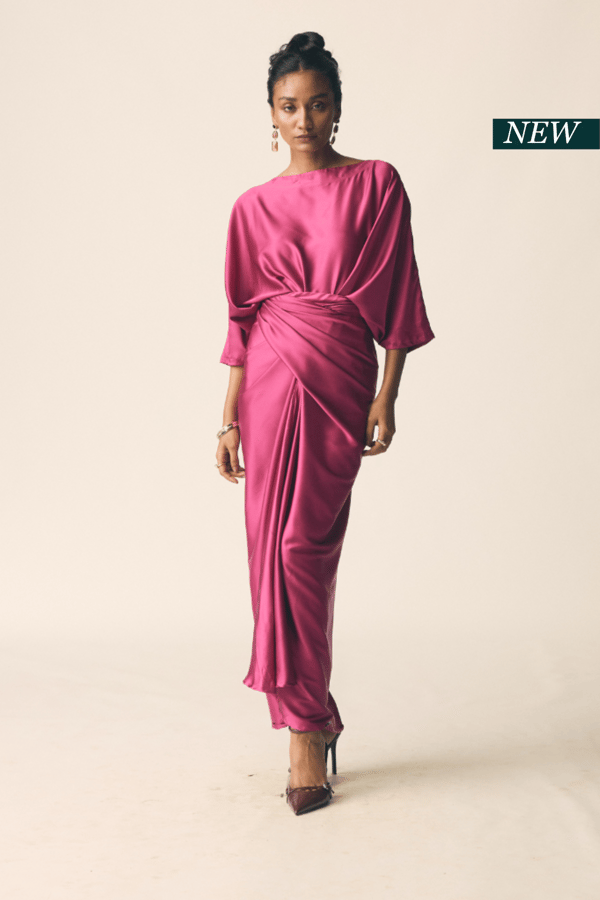 Pink Satin Oversized Top and Wrap Maxi Skirt Co-ord Set — Unrush