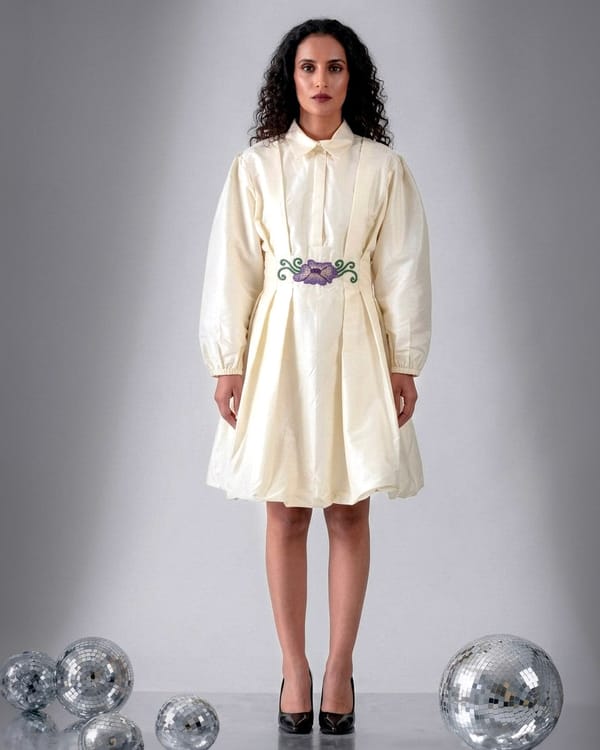 Ivory Taffeta Button-Down Fit and Flare Dress — Ang-sa