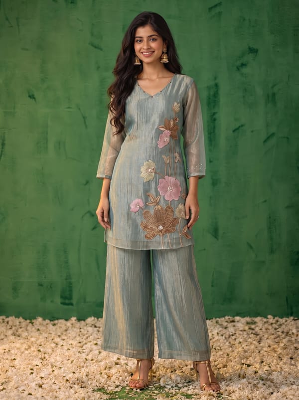 Aqua Mirelle Floral Embellished Co-ord Set — ODRA
