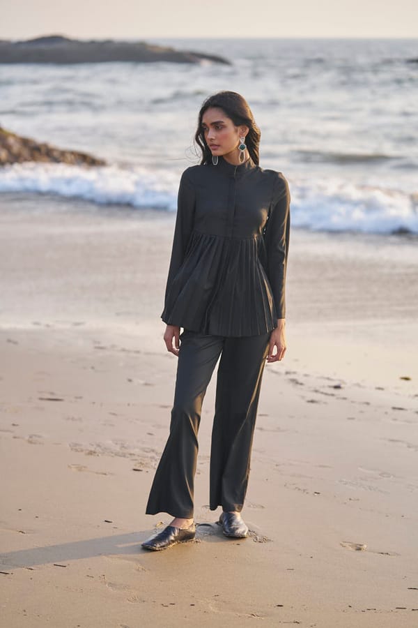 Black Flared Suiting Trousers with Side Pockets — Dash and Dot