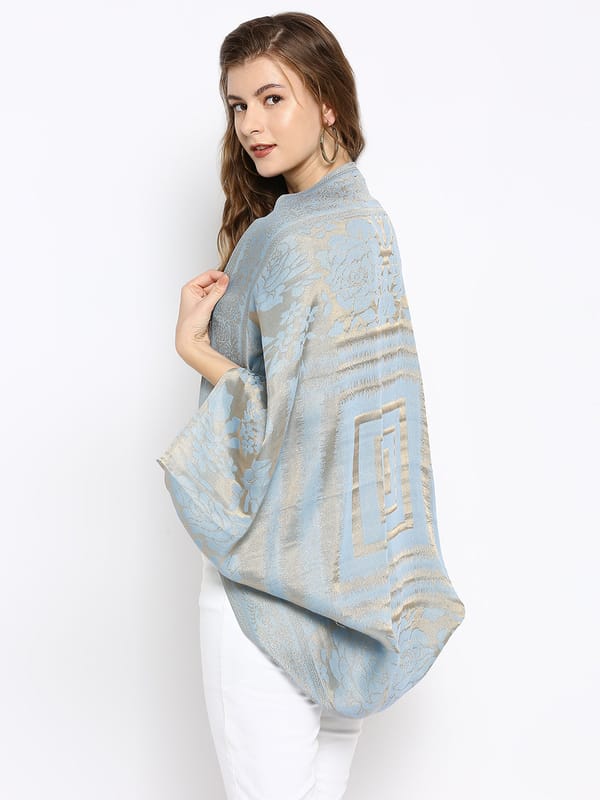 Ice Blue Metallic Brocade Cape Shrug — Cloth Haus