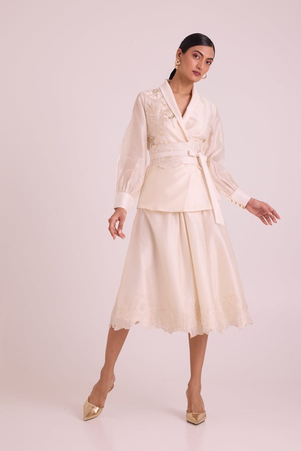 Ivory Wrap Top and Midi A-Line Skirt Co-ord Set — Madder Much
