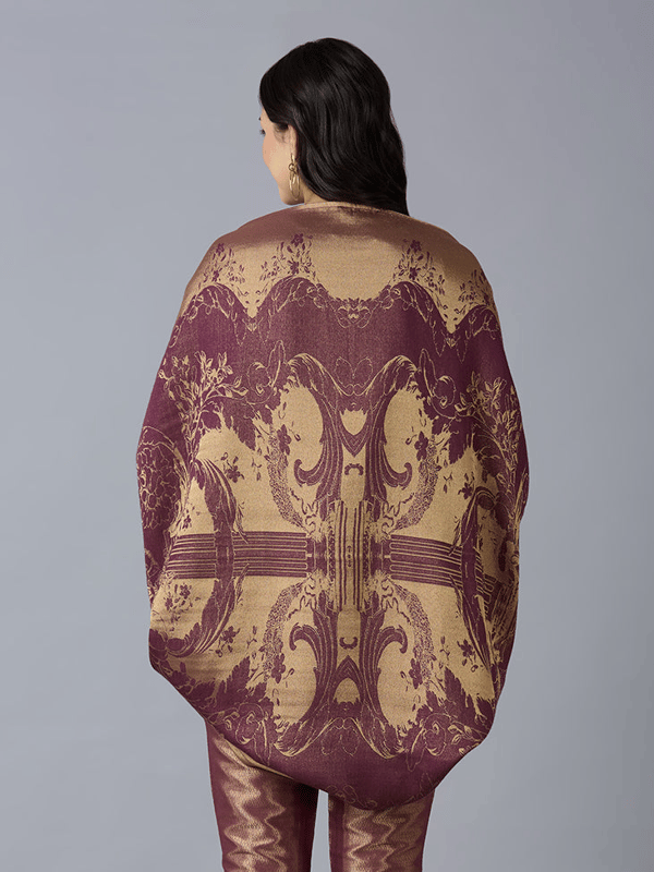 Wine Gold Brocade Cocoon Cape Shrug — Cloth Haus