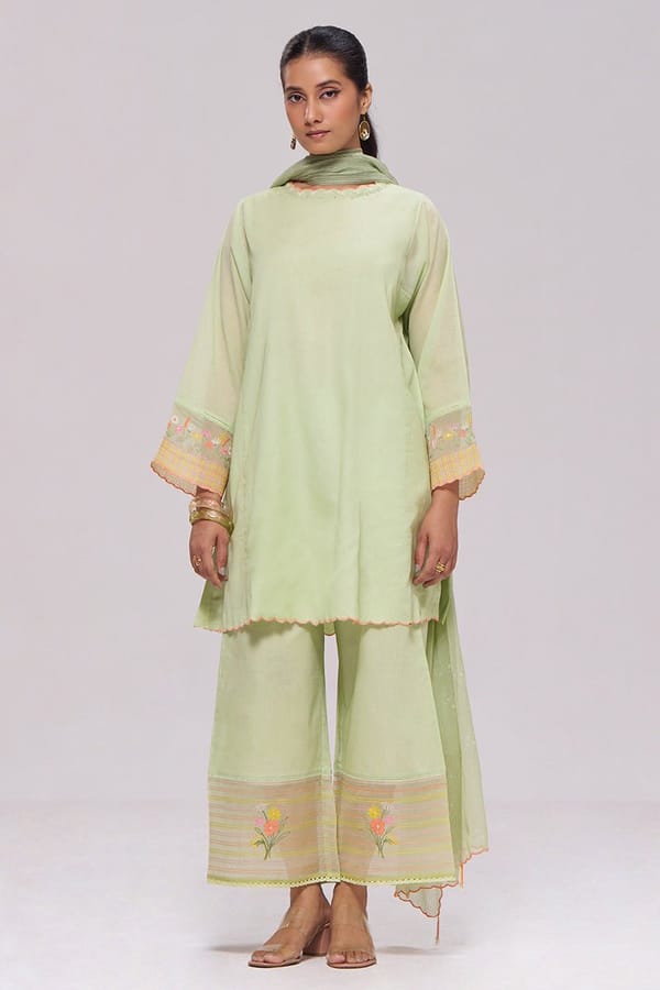 Pistachio Mul-Chanderi Kurta Set — Ganga Fashions Pvt Ltd