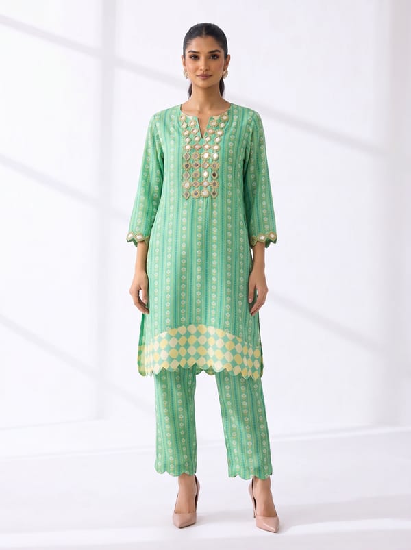 Kairi Green Mirror Work Co-Ord Set — SURABHI ARYA