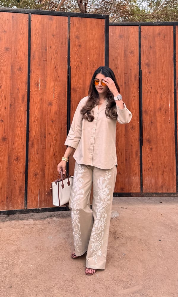 Linen Floral Embroidered Pants — INCHING INDIA