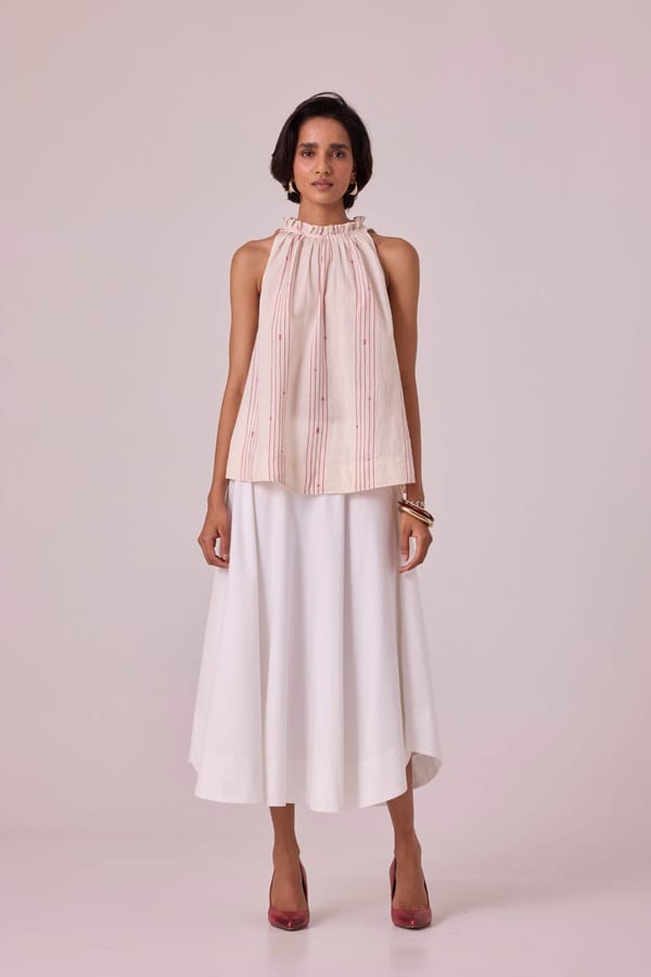 White/Red Striped Handwoven Cotton Halter Top — The Summer House