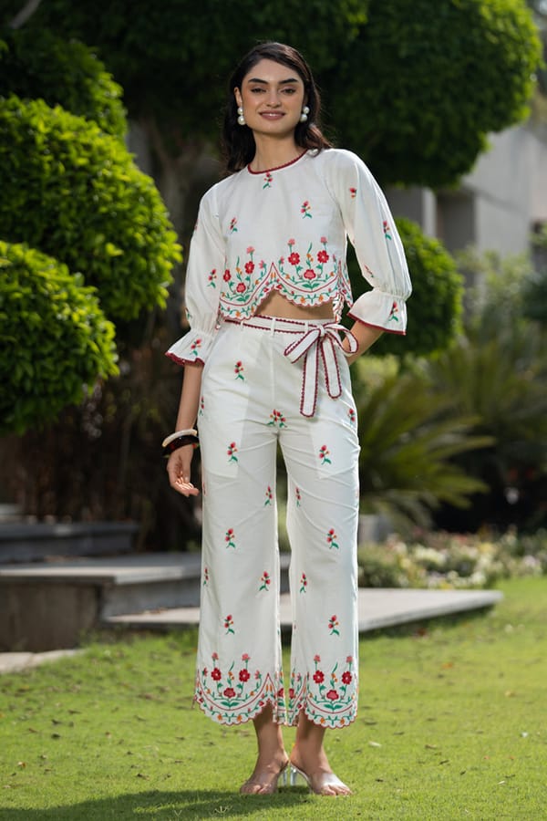 Heather Embroidered Pants Set — AVERIE
