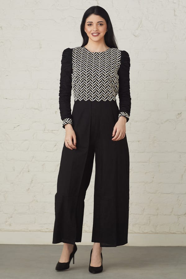 Black Hand Embroidered Jumpsuit — BOHO-CHIC