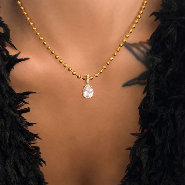18K Gold Plated Teardrop Bead Chain Necklace, Mahi — Inaya Accessories