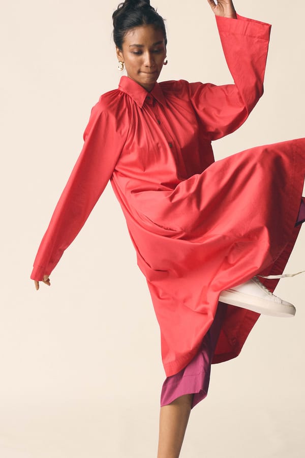 Bright Red Cotton Satin Co-ord Set with Oversized Kurta — Unrush