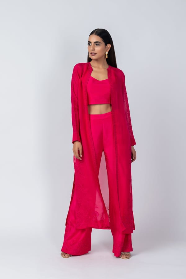 Yellow Bustier, Palazzo and Organza Jacket Co-ord Set — LABEL NAARITI