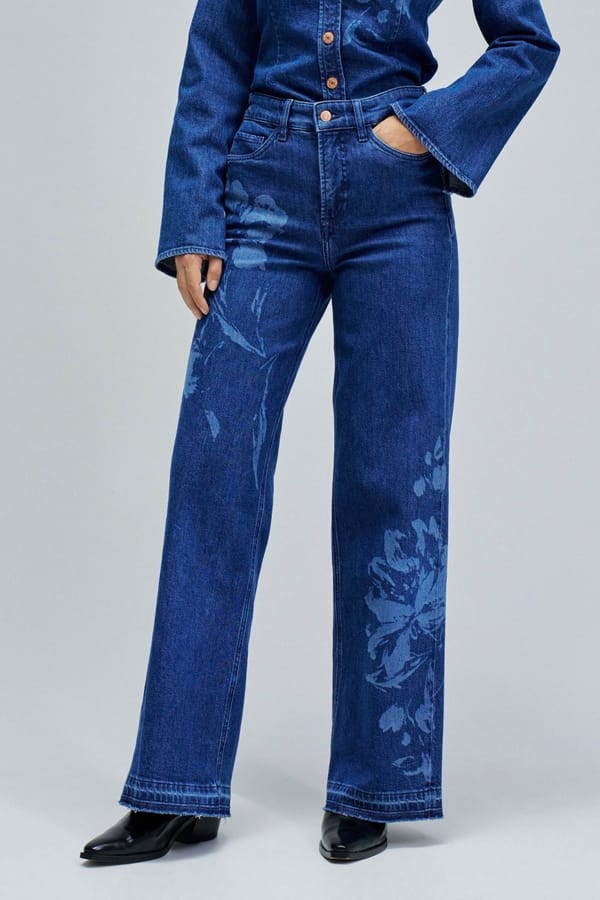 Blue High-Rise Wide-Leg Floral Print Jeans — SALSA JEANS