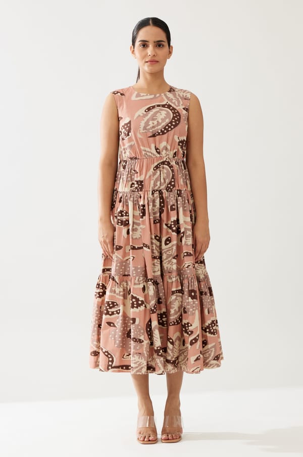 Peach And Cream Floral Midi Dress — KoAi