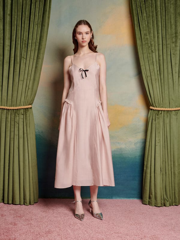 Pink Fit and Flare Cami Midi Dress with Contrast Bow — SISTER JANE