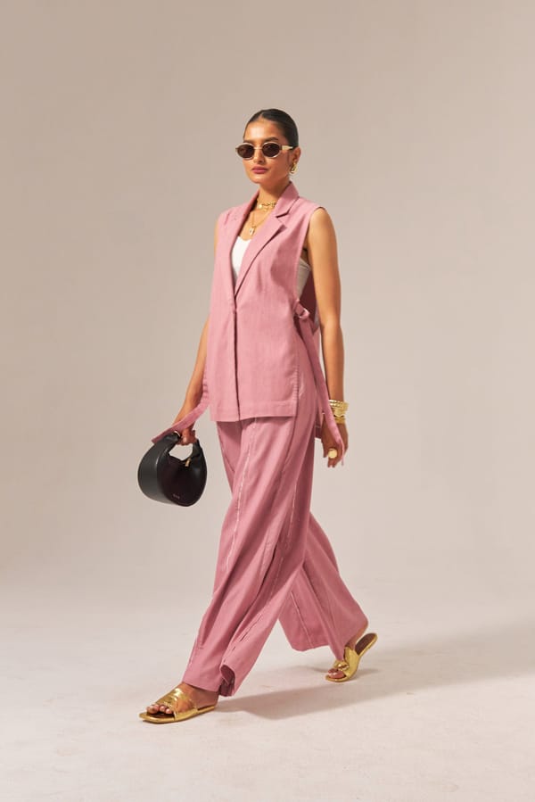 Pink Denim Waistcoat and Flared Pants Co-ord Set — Spacelines