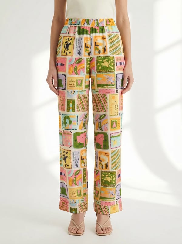 Orange Printed Straight-Leg Drawstring Trousers — POPPY PARO