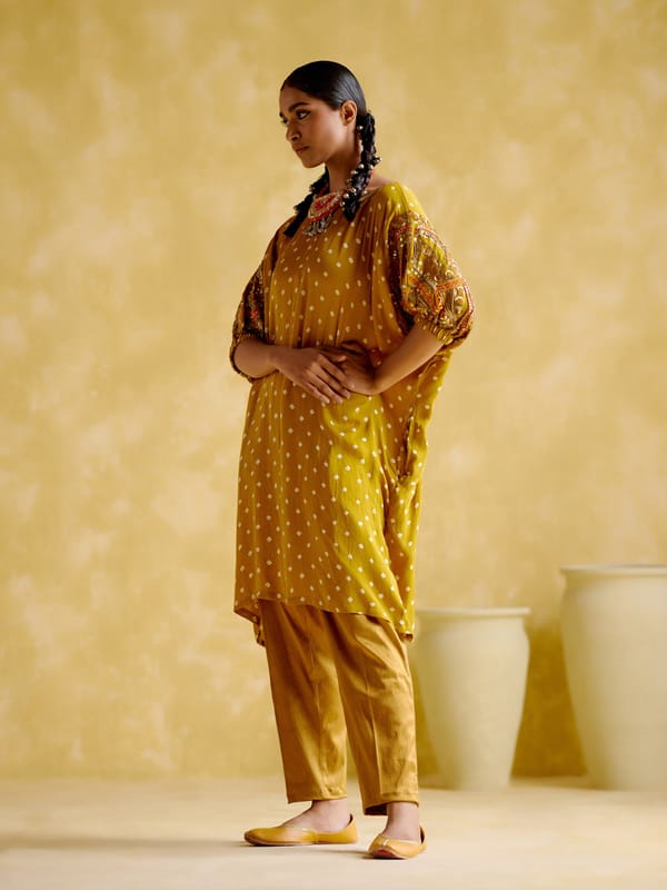 Mustard Bandhani Tunic and Pant Co-ord Set — 5 Elements