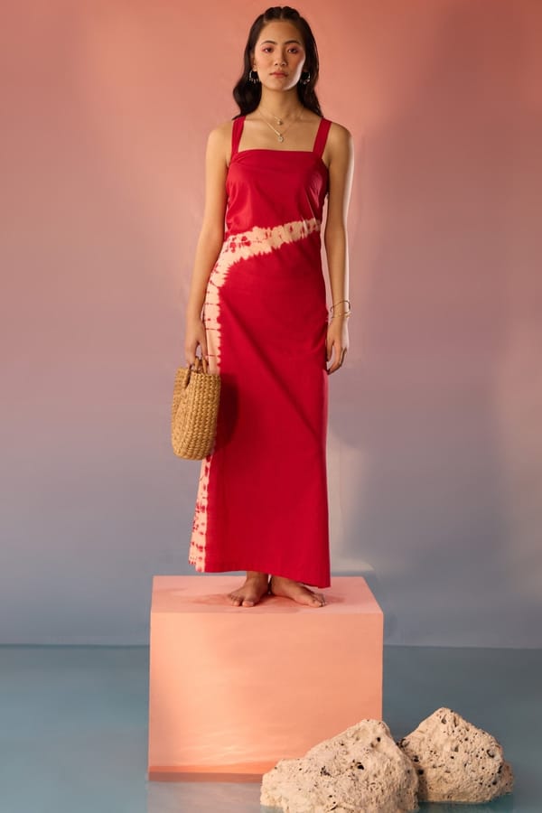 Red Tie-Dye Maxi Slip Dress with Crisscross Back — WESTERNERA