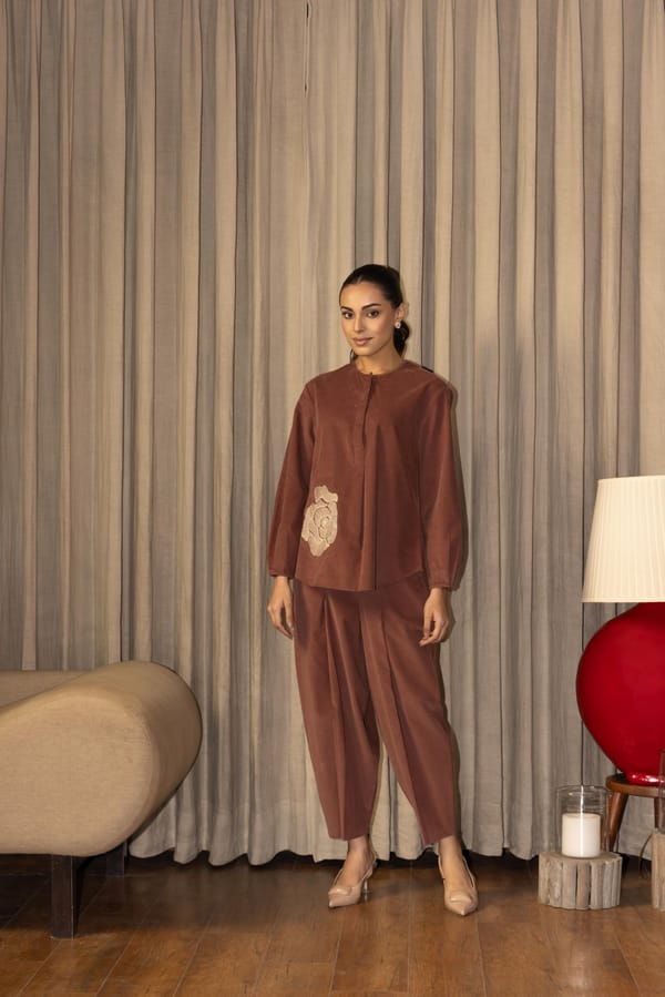 Rust Cotton Corduroy Embroidered Co-ord Set — Eko Clothing