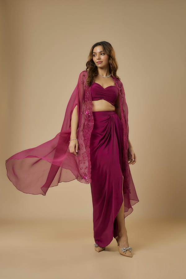Wine Embroidered Drape Set — EWOKE STUDIO