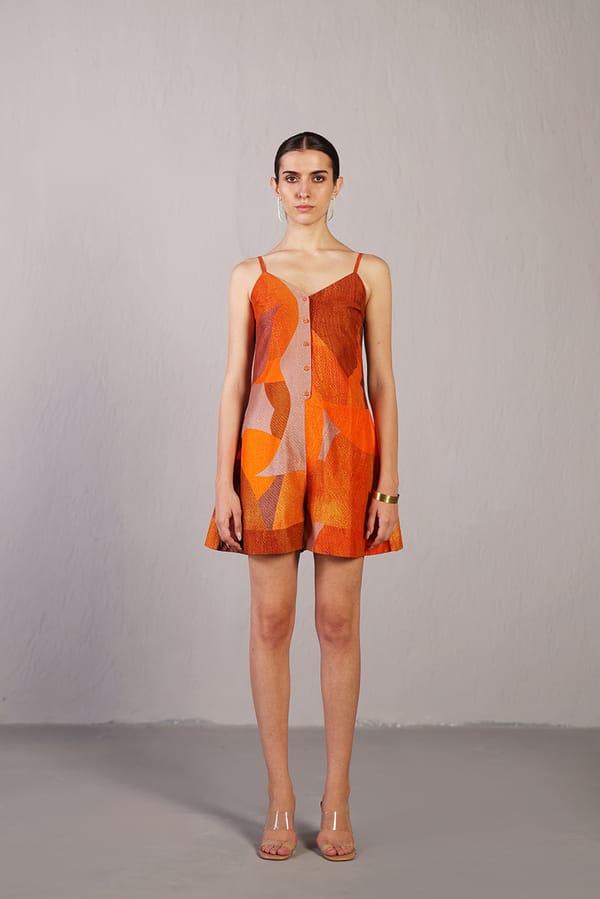 Patch Orange & Rust Playsuit — CLOS