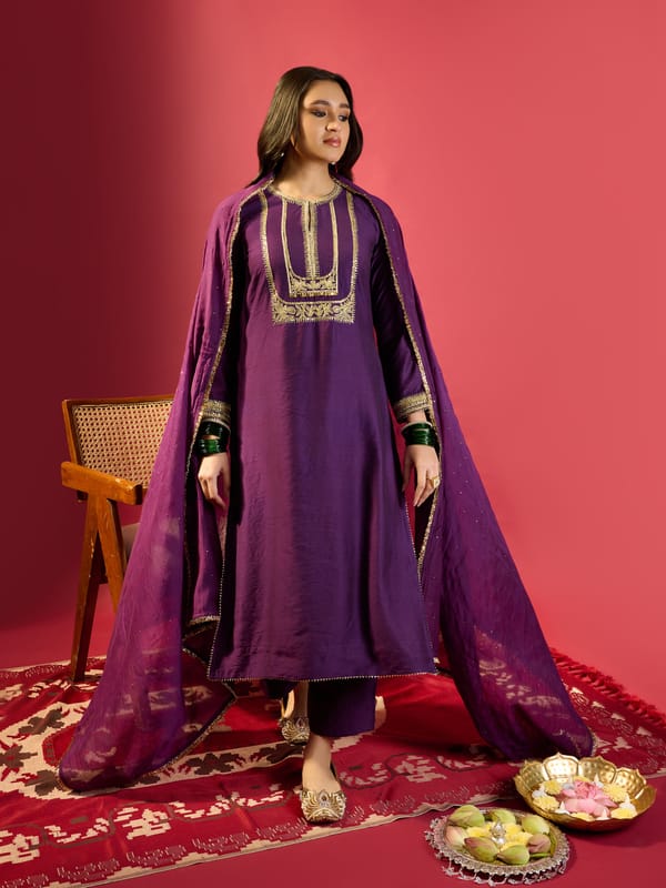 Deep Purple Square Yoke Kurta Set — KOMAL SHAH