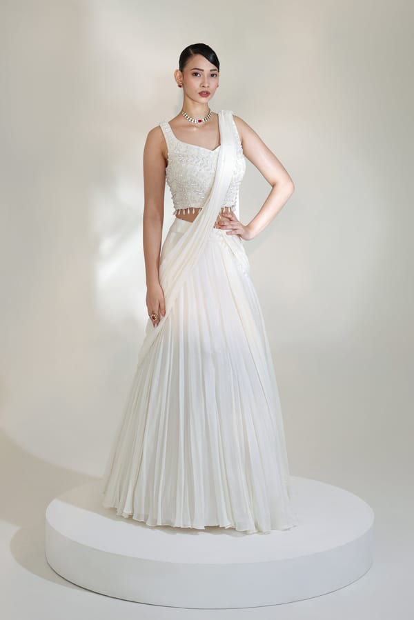 Mist Lehenga Saree Set — LIBAS CAFE