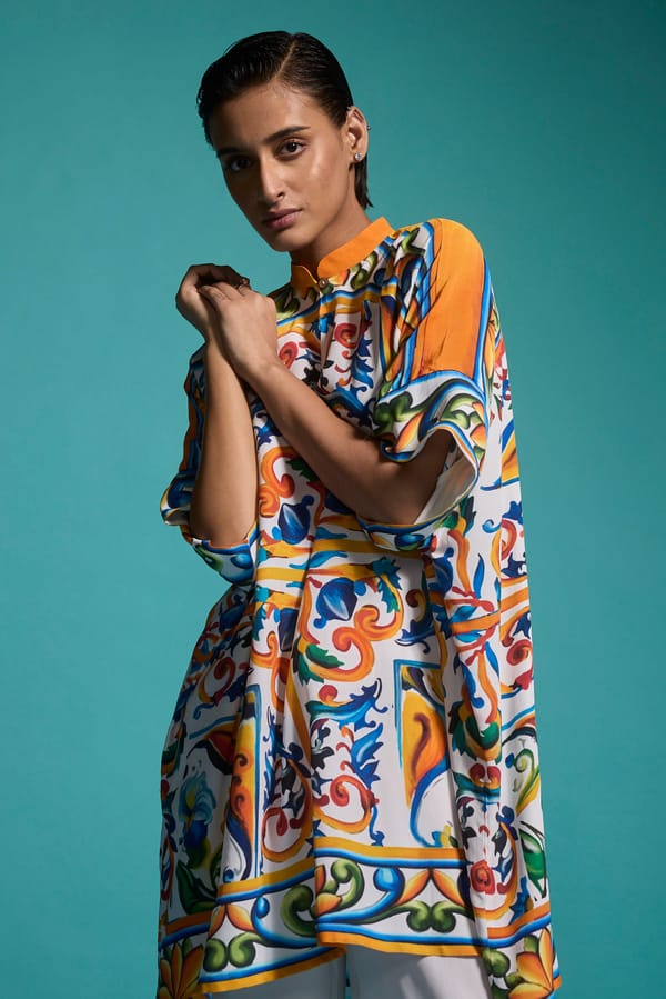 Multicolor Printed Longline Boxy Popover Top — Dash and Dot